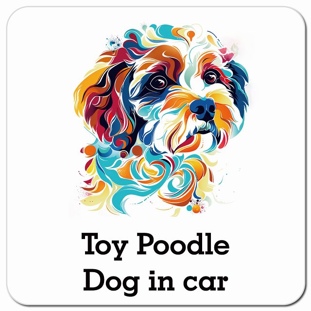Dog in car Toy Poodle トイプードル Dタイプ ポップアート風 車用 マグネット 13x13cm 正方形 カーマグネット 表示プレート