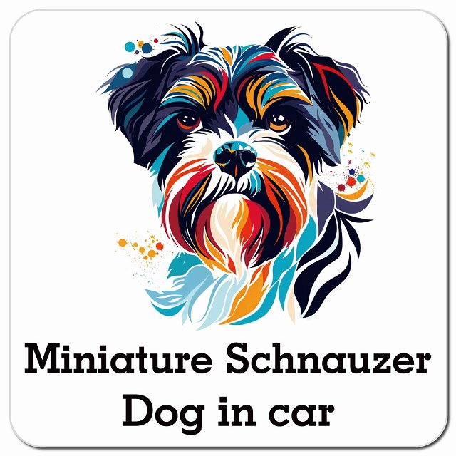 Dog in car Miniature Schnauzer ミニチュアシュナウザー Dタイプ ポップアート風 車用 マグネット 13x13cm 正方形 カーマグネット 表示プレート