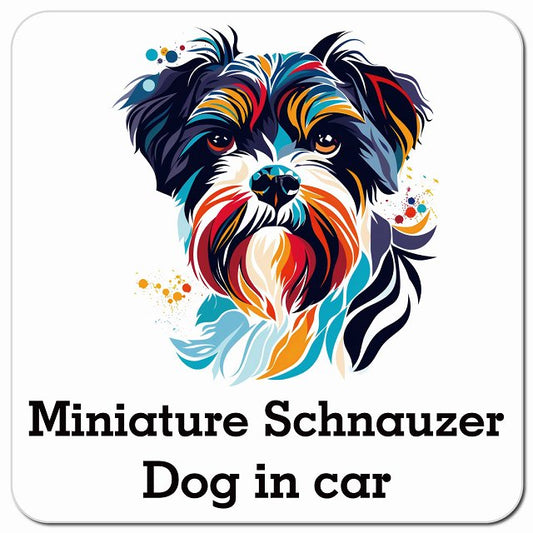 Dog in car Miniature Schnauzer ミニチュアシュナウザー Dタイプ ポップアート風 車用 マグネット 13x13cm 正方形 カーマグネット 表示プレート