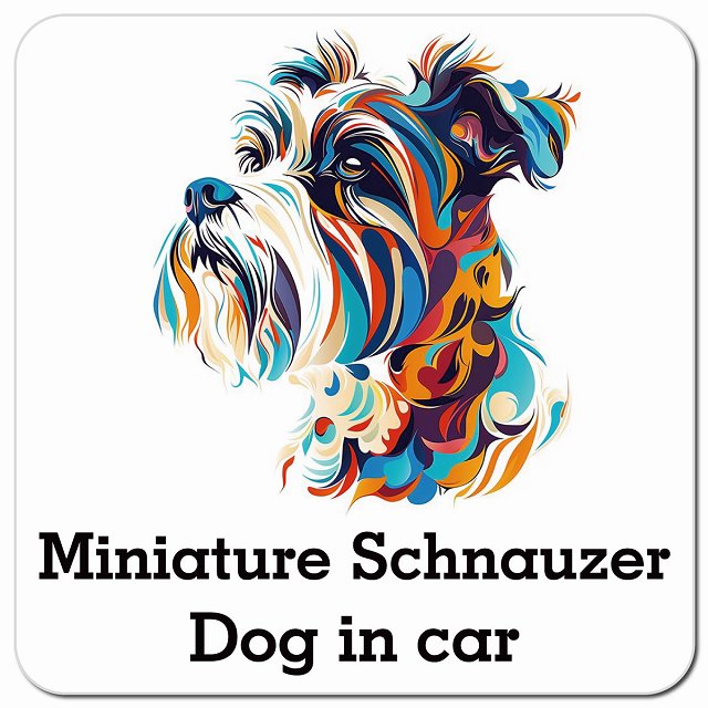 Dog in car Miniature Schnauzer ミニチュアシュナウザー Eタイプ ポップアート風 車用 マグネット 13x13cm 正方形 カーマグネット 表示プレート