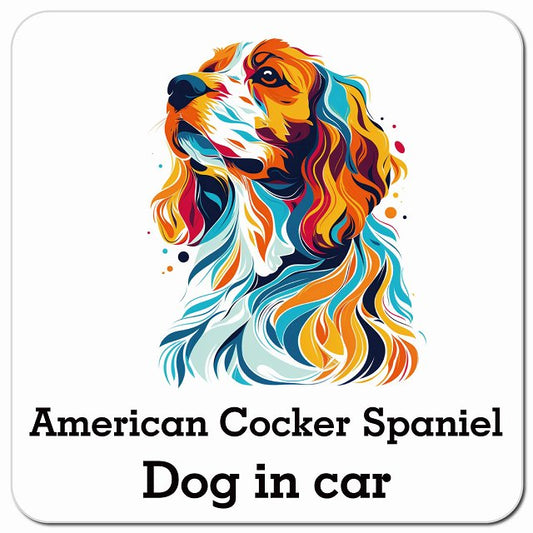 Dog in car American Cocker Spaniel アメリカンコッカースパニエル Dタイプ ポップアート風 車用 マグネット 13x13cm 正方形 カーマグネット 表示プレート