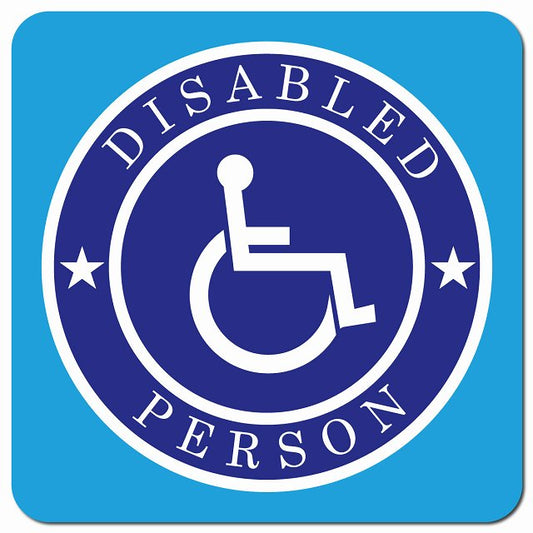 DISABLED PERSON 車椅子 障がい者マーク ブルー 車用 マグネット 13x13cm 正方形 カーマグネット 表示プレート