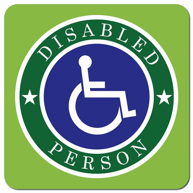 DISABLED PERSON 車椅子 障がい者マーク グリーン 車用 マグネット 13x13cm 正方形 カーマグネット 表示プレート
