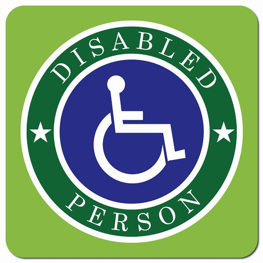 DISABLED PERSON 車椅子 障がい者マーク グリーン 車用 マグネット 13x13cm 正方形 カーマグネット 表示プレート