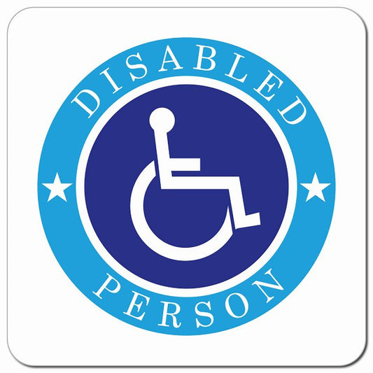 DISABLED PERSON 車椅子 障がい者マーク ホワイト 車用 マグネット 13x13cm 正方形 カーマグネット 表示プレート
