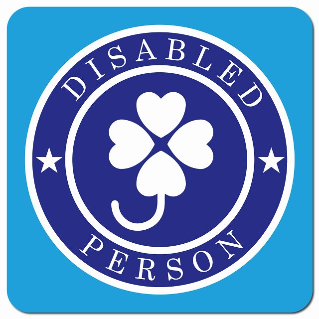 DISABLED PERSON クローバー ブルー 障がい者マーク 車用 マグネット 13x13cm 正方形 カーマグネット 表示プレート