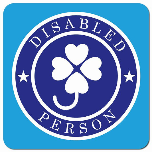 DISABLED PERSON クローバー ブルー 障がい者マーク 車用 マグネット 13x13cm 正方形 カーマグネット 表示プレート