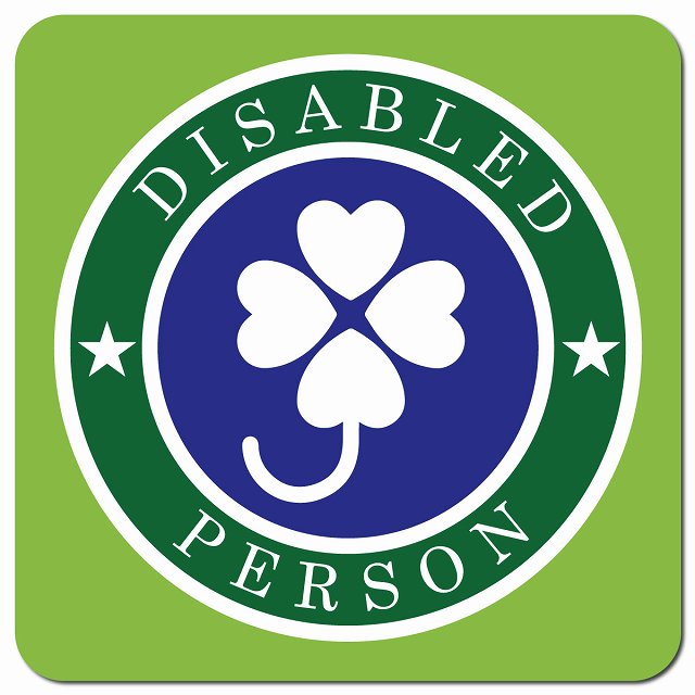 DISABLED PERSON クローバー グリーン 障がい者マーク 車用 マグネット 13x13cm 正方形 カーマグネット 表示プレート