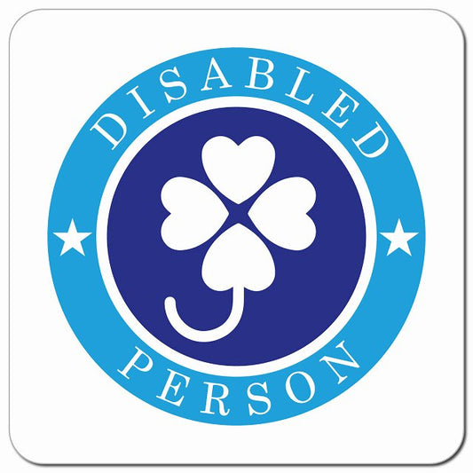 DISABLED PERSON クローバー ホワイト 障がい者マーク 車用 マグネット 13x13cm 正方形 カーマグネット 表示プレート
