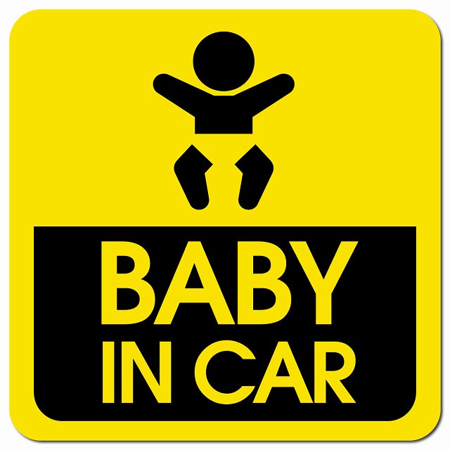 BABY IN CAR ゴシックテキスト イエロー 車用 マグネット 13x13cm 正方形