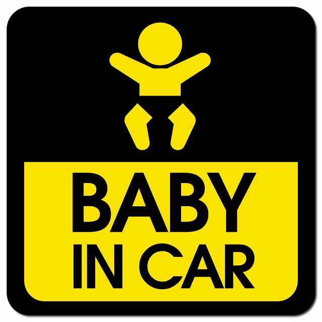 BABY IN CAR ゴシックテキスト ブラック 車用 マグネット 13x13cm 正方形