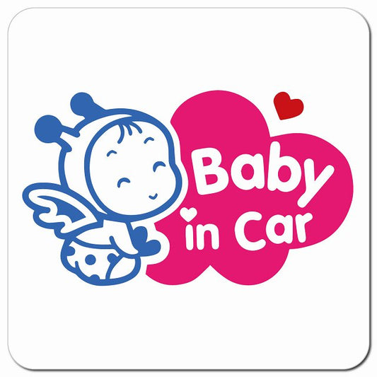 BABY IN CAR Bee みつばち ホワイト 車用 マグネット 13x13cm 正方形