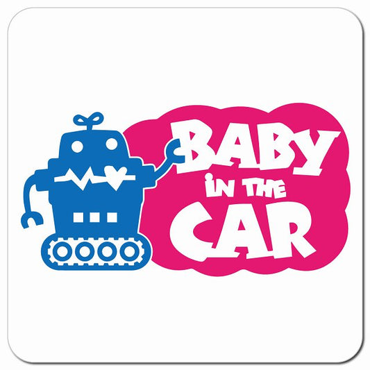 BABY IN CAR ロボット ホワイト 車用 マグネット 13x13cm 正方形