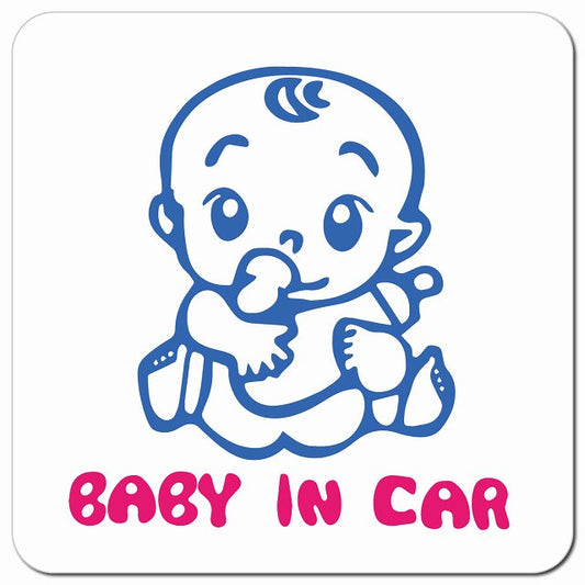 BABY IN CAR おしゃぶり ホワイト 車用 マグネット 13x13cm 正方形