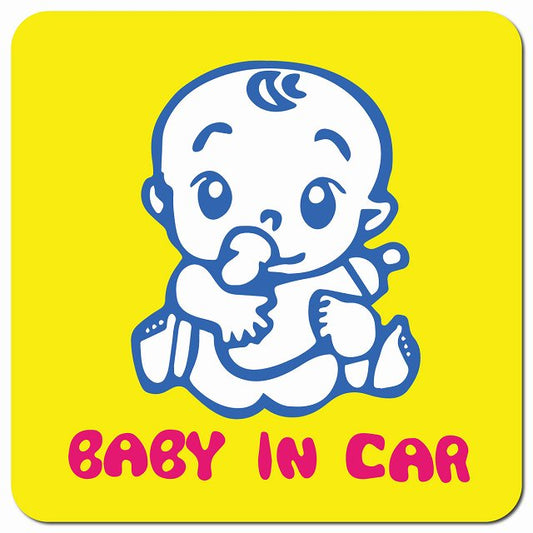 BABY IN CAR おしゃぶり イエロー 車用 マグネット 13x13cm 正方形