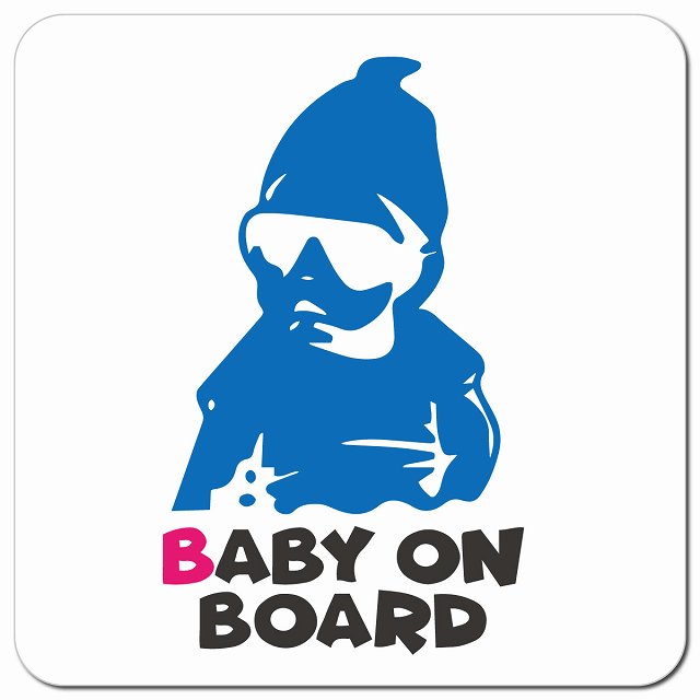 Baby on board ニット帽 ゴーグル ホワイト 車用 マグネット 13x13cm 正方形 カーマグネット