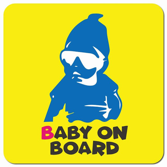 Baby on board ニット帽 ゴーグル イエロー 車用 マグネット 13x13cm 正方形