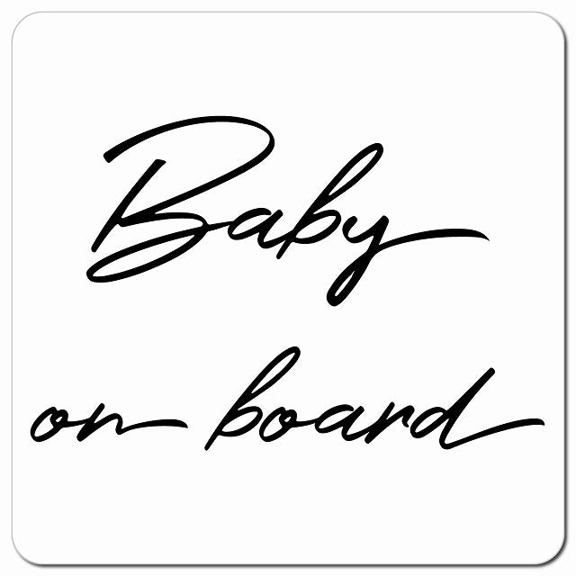 Baby on board 赤ちゃんが乗ってます ホワイト シンプル 筆記体 車用 マグネット 13x13cm 正方形 カーマグネット