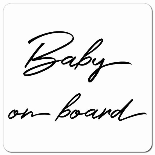 Baby on board 赤ちゃんが乗ってます ホワイト シンプル 筆記体 車用 マグネット 13x13cm 正方形 カーマグネット