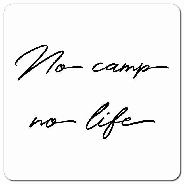 No camp no life ノーキャンプノーライフ ホワイト シンプル 筆記体 車用 マグネット 13x13cm 正方形 カーマグネット 表示プレート