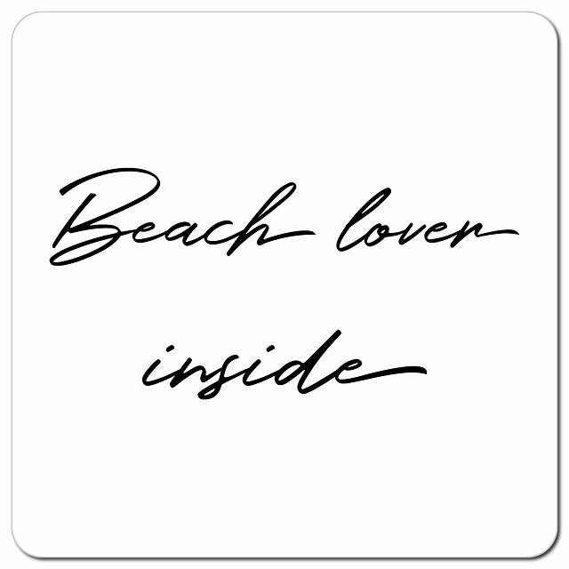 Beach lover inside 海好きが乗ってます ホワイト シンプル 筆記体 車用 マグネット 13x13cm 正方形 カーマグネット 表示プレート