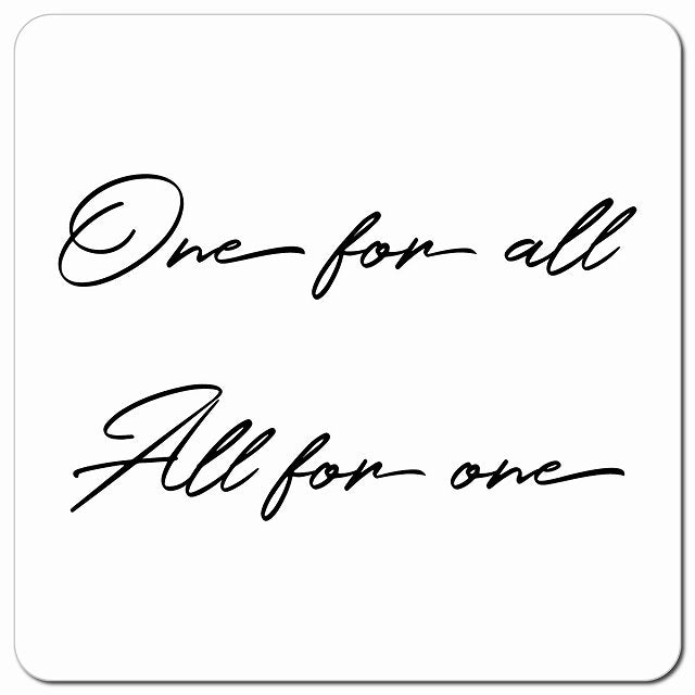 One for all, All one ワンフォーオール、オールフォーワン ホワイト シンプル 筆記体 車用 マグネット 13x13cm 正方形 カーマグネット 表示プレート