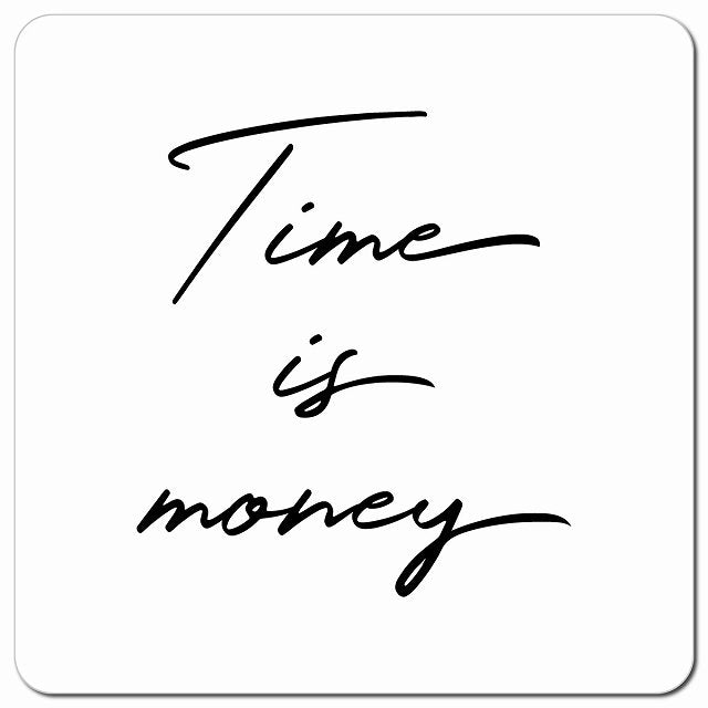 Time is money タイムイズマネー ホワイト シンプル 筆記体 車用 マグネット 13x13cm 正方形 カーマグネット 表示プレート