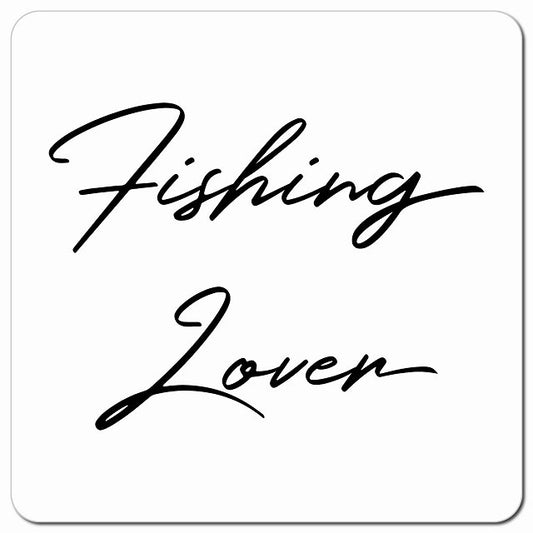 Fishing lover 釣り好き ホワイト シンプル 筆記体 車用 マグネット 13x13cm 正方形 カーマグネット 表示プレート
