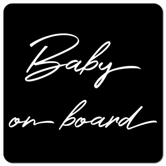 Baby on board 赤ちゃんが乗ってます ブラック シンプル 筆記体 車用 マグネット 13x13cm 正方形 カーマグネット