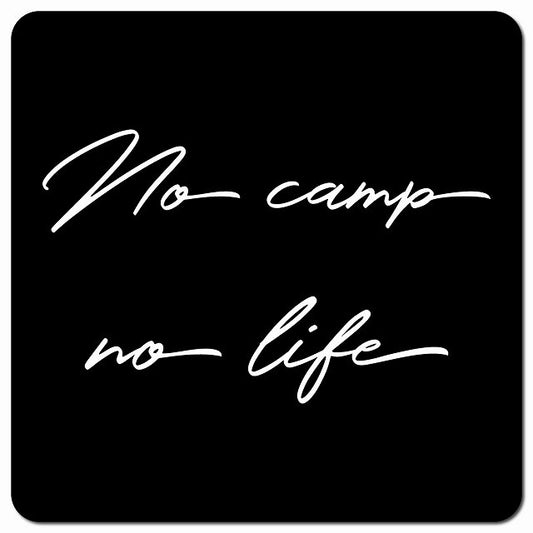 No camp no life ノーキャンプノーライフ ブラック シンプル 筆記体 車用 マグネット 13x13cm 正方形 カーマグネット 表示プレート