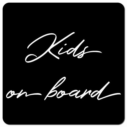 Kids on board 子供が乗ってます ブラック シンプル 筆記体 車用 マグネット 13x13cm 正方形 カーマグネット