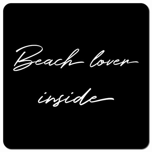 Beach lover inside 海好きが乗ってます ブラック シンプル 筆記体 車用 マグネット 13x13cm 正方形 カーマグネット 表示プレート