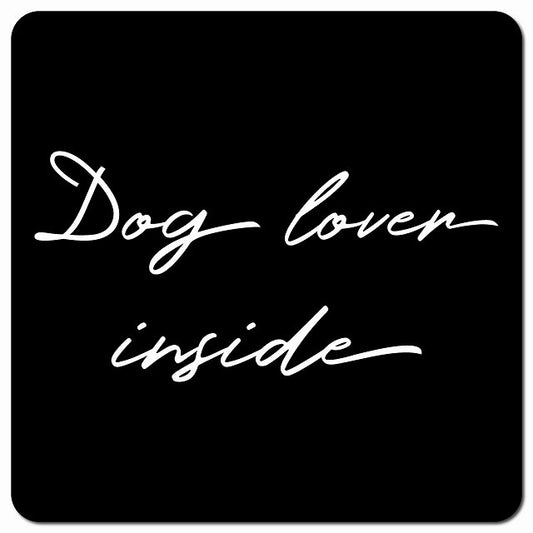 Dog lover inside 犬好きが乗ってます ブラック シンプル 筆記体 車用 マグネット 13x13cm 正方形 カーマグネット 表示プレート