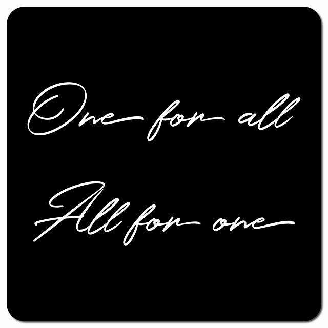 One for all, All one ワンフォーオール、オールフォーワン ブラック シンプル 筆記体 車用 マグネット 13x13cm 正方形 カーマグネット 表示プレート