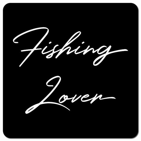 Fishing lover 釣り好き ブラック シンプル 筆記体 車用 マグネット 13x13cm 正方形 カーマグネット 表示プレート