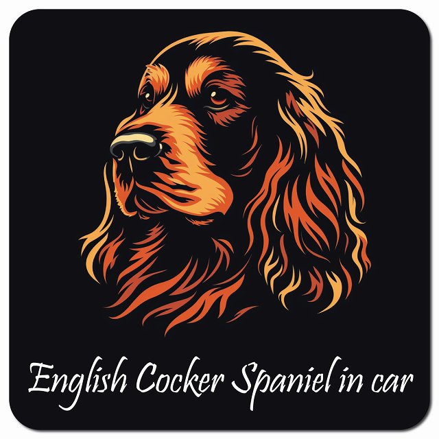 Dog in Car イラスト付 イングリッシュコッカースパニエル Aタイプ 車用 マグネット 13x13cm 正方形 カーマグネット 表示プレート