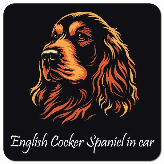 Dog in Car イラスト付 イングリッシュコッカースパニエル Aタイプ 車用 マグネット 13x13cm 正方形 カーマグネット 表示プレート