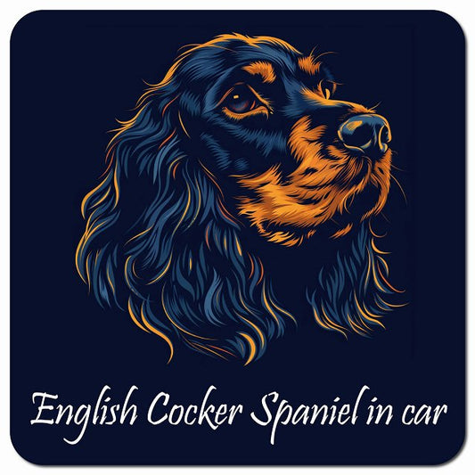 Dog in Car イラスト付 イングリッシュコッカースパニエル Bタイプ 車用 マグネット 13x13cm 正方形 カーマグネット 表示プレート
