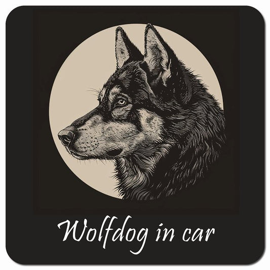 Dog in Car イラスト付 ウルフドッグ Aタイプ 車用 マグネット 13x13cm 正方形 カーマグネット 表示プレート