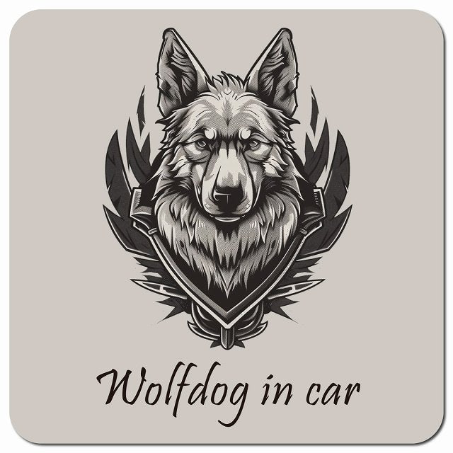 Dog in Car イラスト付 ウルフドッグ Bタイプ 車用 マグネット 13x13cm 正方形 カーマグネット 表示プレート