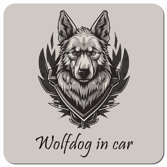 Dog in Car イラスト付 ウルフドッグ Bタイプ 車用 マグネット 13x13cm 正方形 カーマグネット 表示プレート