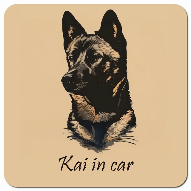 Dog in Car イラスト付 甲斐犬 Aタイプ 車用 マグネット 13x13cm 正方形 カーマグネット 表示プレート
