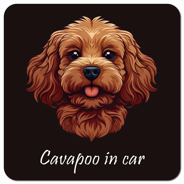 Dog in Car イラスト付 キャバプー Aタイプ 車用 マグネット 13x13cm 正方形 カーマグネット 表示プレート