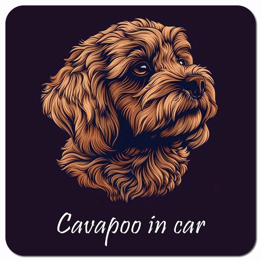 Dog in Car イラスト付 キャバプー Bタイプ 車用 マグネット 13x13cm 正方形 カーマグネット 表示プレート