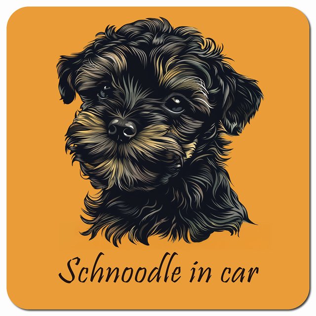 Dog in Car イラスト付 シュナプー Aタイプ 車用 マグネット 13x13cm 正方形 カーマグネット 表示プレート