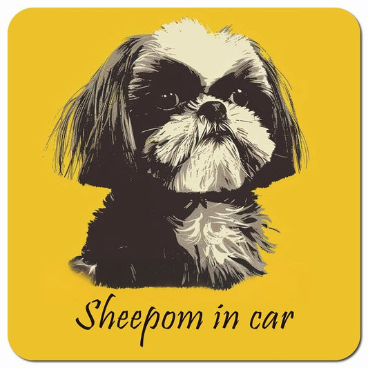 Dog in Car イラスト付 シーポメ Aタイプ 車用 マグネット 13x13cm 正方形 カーマグネット 表示プレート