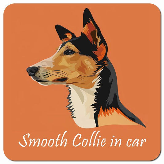 Dog in Car イラスト付 スムースコリー Aタイプ 車用 マグネット 13x13cm 正方形 カーマグネット 表示プレート