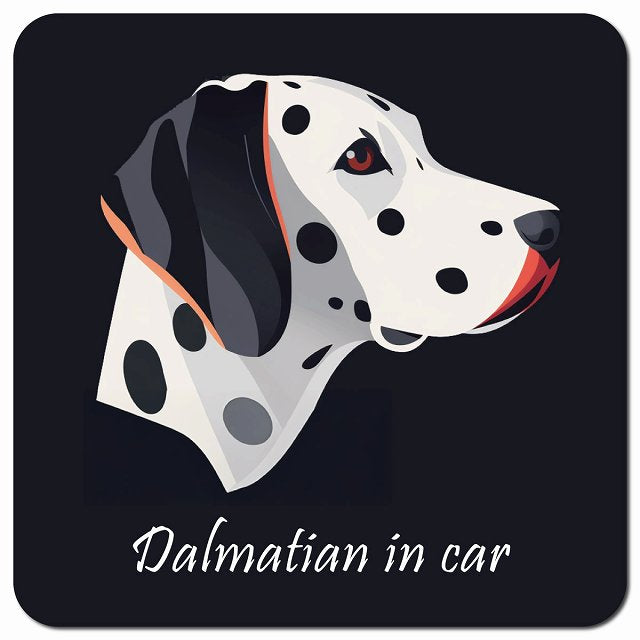 Dog in Car イラスト付 ダルメシアン Bタイプ 車用 マグネット 13x13cm 正方形 カーマグネット 表示プレート