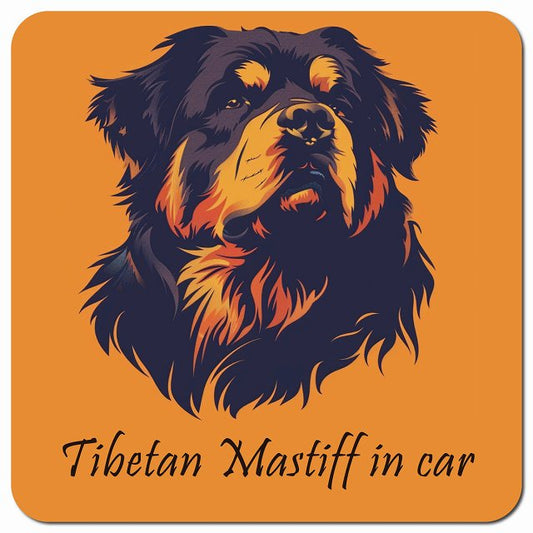 Dog in Car イラスト付 チベタンマスティフ Bタイプ 車用 マグネット 13x13cm 正方形 カーマグネット 表示プレート