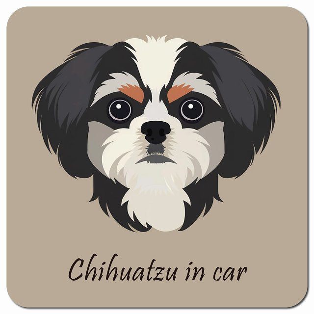 Dog in Car イラスト付 チワズー Aタイプ 車用 マグネット 13x13cm 正方形 カーマグネット 表示プレート